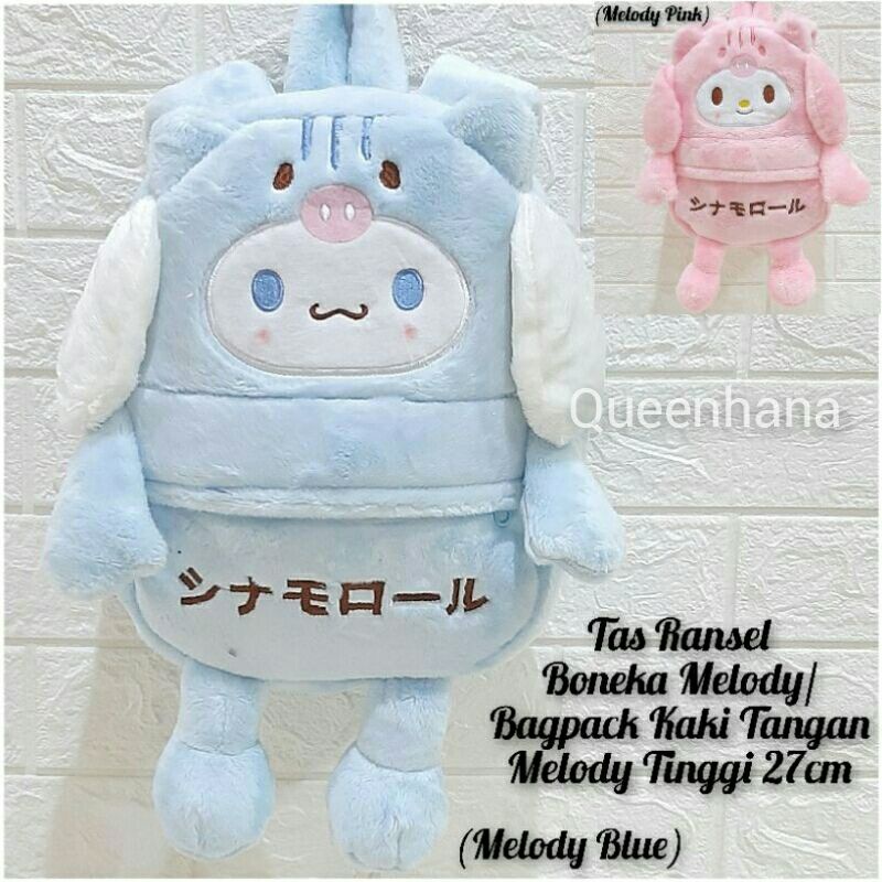 Tas Ransel Boneka Bulu Soft Karakter / Bagpack Kaki Tangan Depan Resleting Bulu Soft Karakter