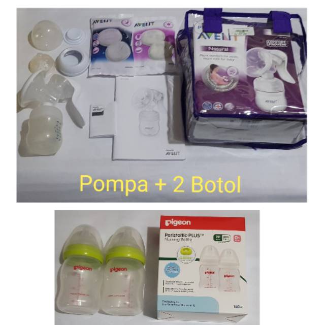 Preloved Philips Avent natural breastpump / Pompa Asi manual FREE preloved 2 botol susu Pigeon +Tas