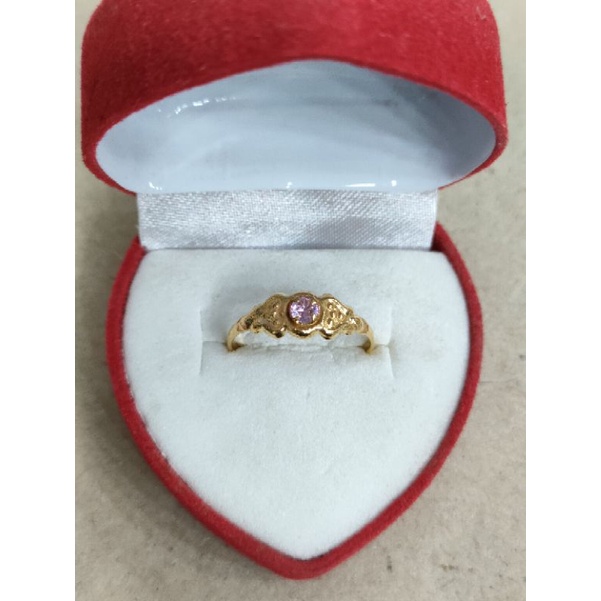 cincin anak mata pink ukir setengah gram emas muda
