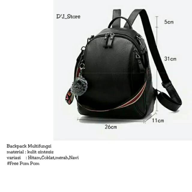 Tas Stylish Backpack POMPOMS Ransel multifunction bisa gendong bisa Selempang tali list_flag