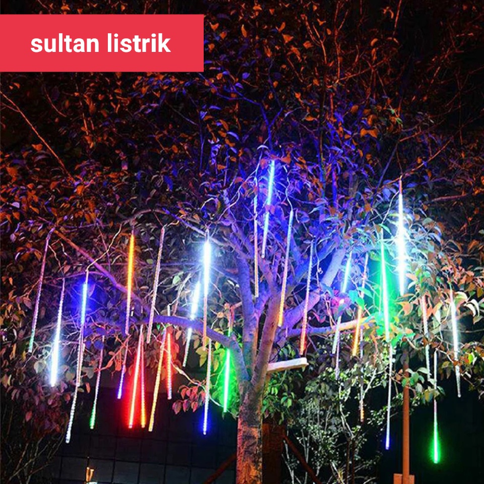 LAMPU LED HUJAN METEOR 7 WARNA (10pcs), 4 WARNA DAN MERAH PUTIH 50CM RGB 1SET ISI 10 dan 8 PCS FULL 