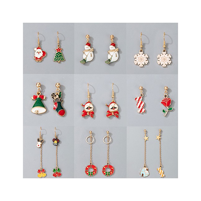 LRC Anting Natal Fashion Old Man Head Christmas Tree Snowman Elk Drop Oil Alloy Geometric P69661