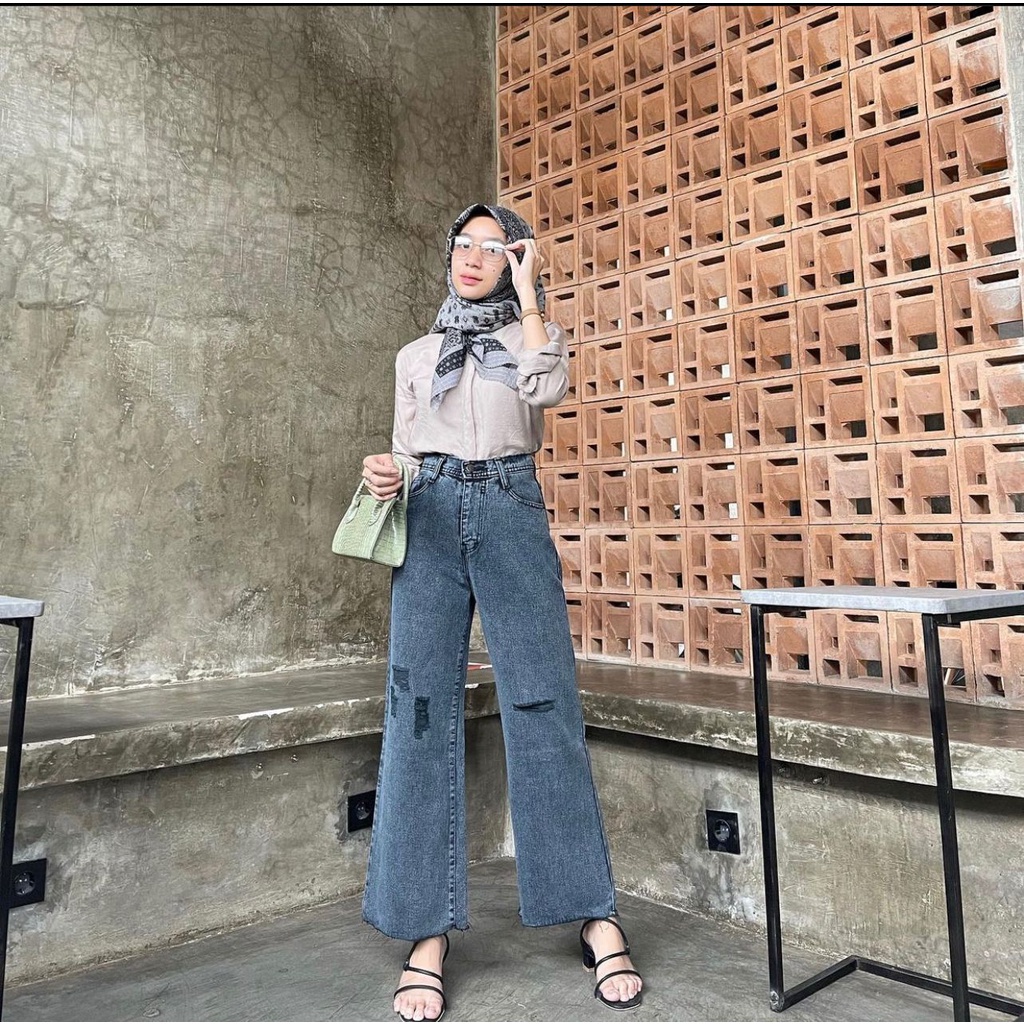 MAGCUN- Celana Highwaist Kulot Jeans Lally - Celana Panjang Jeans Wanita-  BF Kulot Jeans Lally