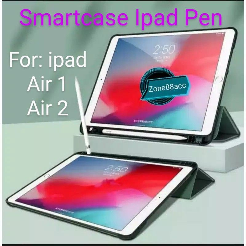 Smartcase With PEN Holder Ipad Air 1 Ipad Air 2 Auto Lock SARUNG Case Flip Folio Book Buku Cover Casing