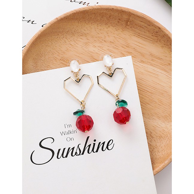 LRC Anting Tusuk Fashion Red 925 Silver Needle Geometric Love Cherry Earrings F99999