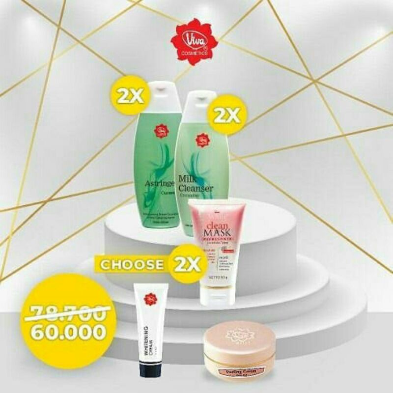 Paket Peeling Cream Milk Cleanser Astringent VW Clean and Mask Refreshner Whitening cream Viva