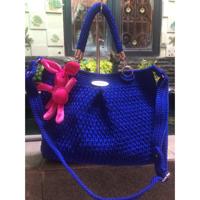 Tas Rajut bahan Tali Kur  warna biru