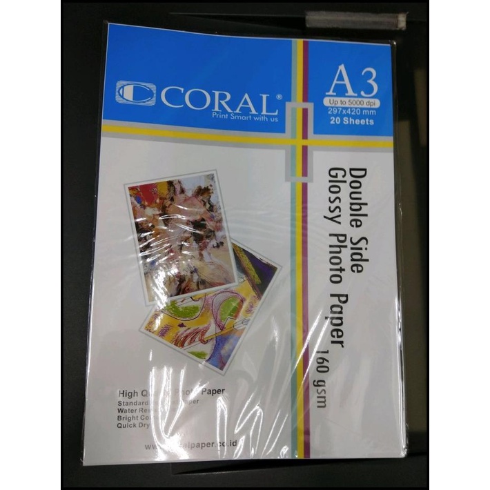 

Kertas Foto / Glossy Paper Double Side A3 160Gr Coral
