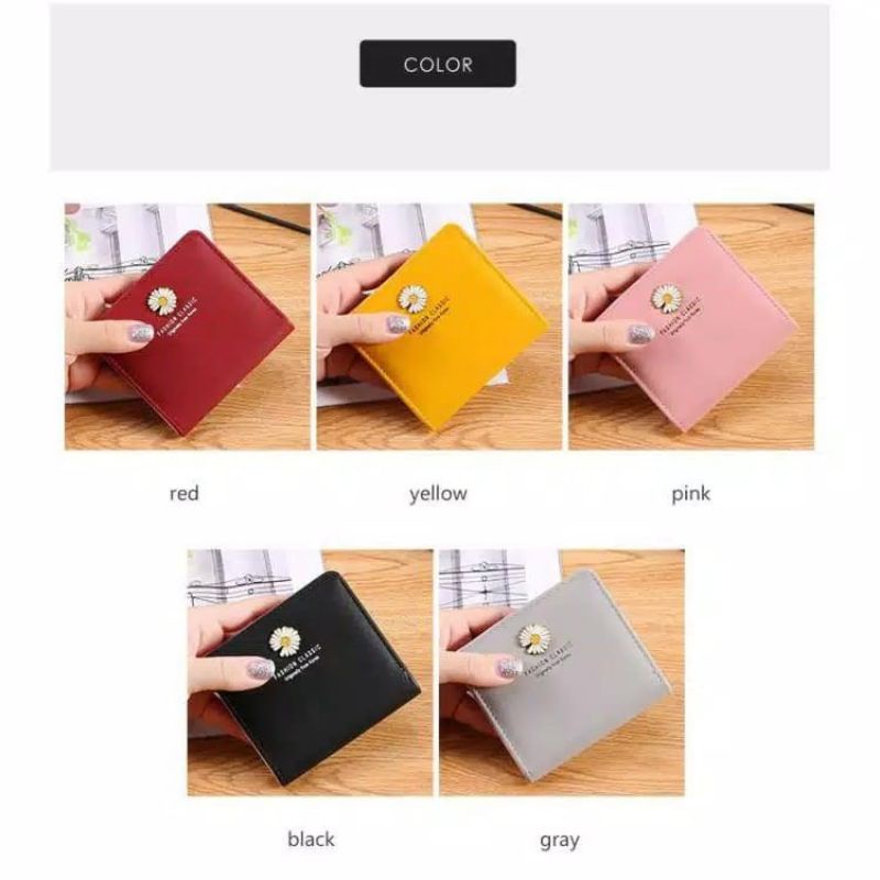 [COD] Dompet Lipat Mini Motif Bunga Daisy Bahan Pu Cute Import Dompet Lipat Kecil Praktis Dengan Slot Kartu