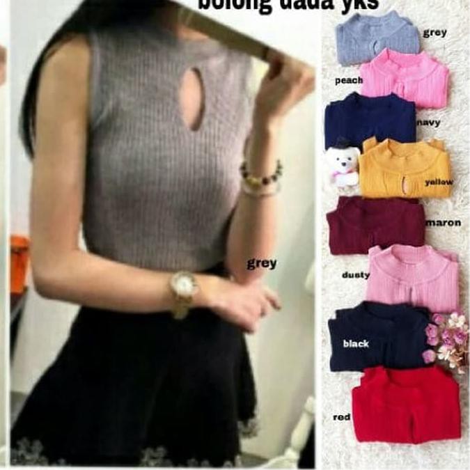 ❀59322♝ [yukensi bolong dada RO] blouse wanita spandek rajut var color
