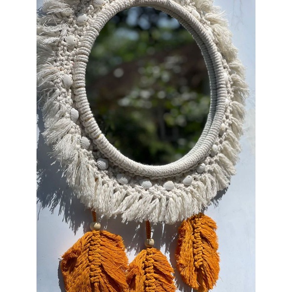 (READY STOK) macrame macrame cermin /hiasan dinding/ dekorasi rumah/ cermin bulat/ cermin gantung