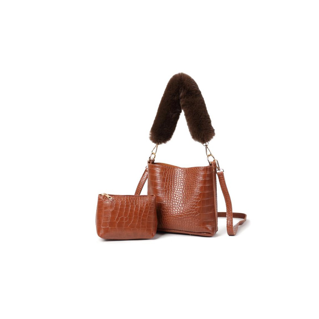 Adler Flair Korea Tas Wanita 2-in-1 Brown Shoulder Bag  Ad1803