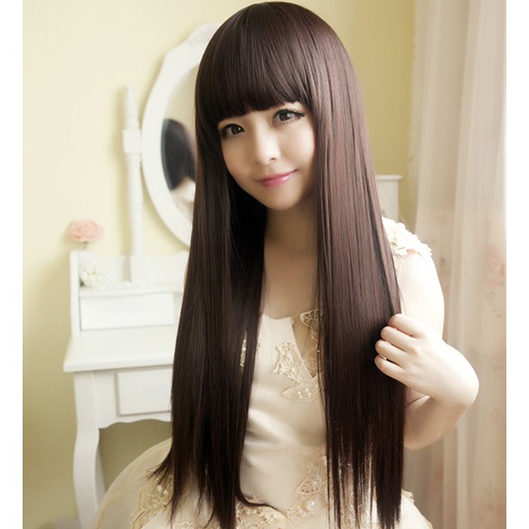 Wig Wanita Rambut Panjang Natural Long Straight Hair Extension Korean Version