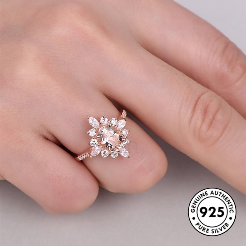 Cincin Berlian Champagne Bahan S925 Silver Warna Rose Gold