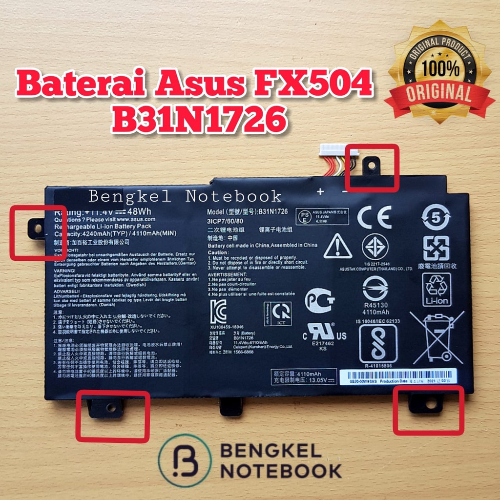 Baterai Asus FX505 FX504 FX504GE FX505DY TUF504GD TUF505DY TUF554GE TUF565GD FX80GD FX80GM FX86FM FX86FE FX504GE FX505 TUF565GD TUF554G B31N1726