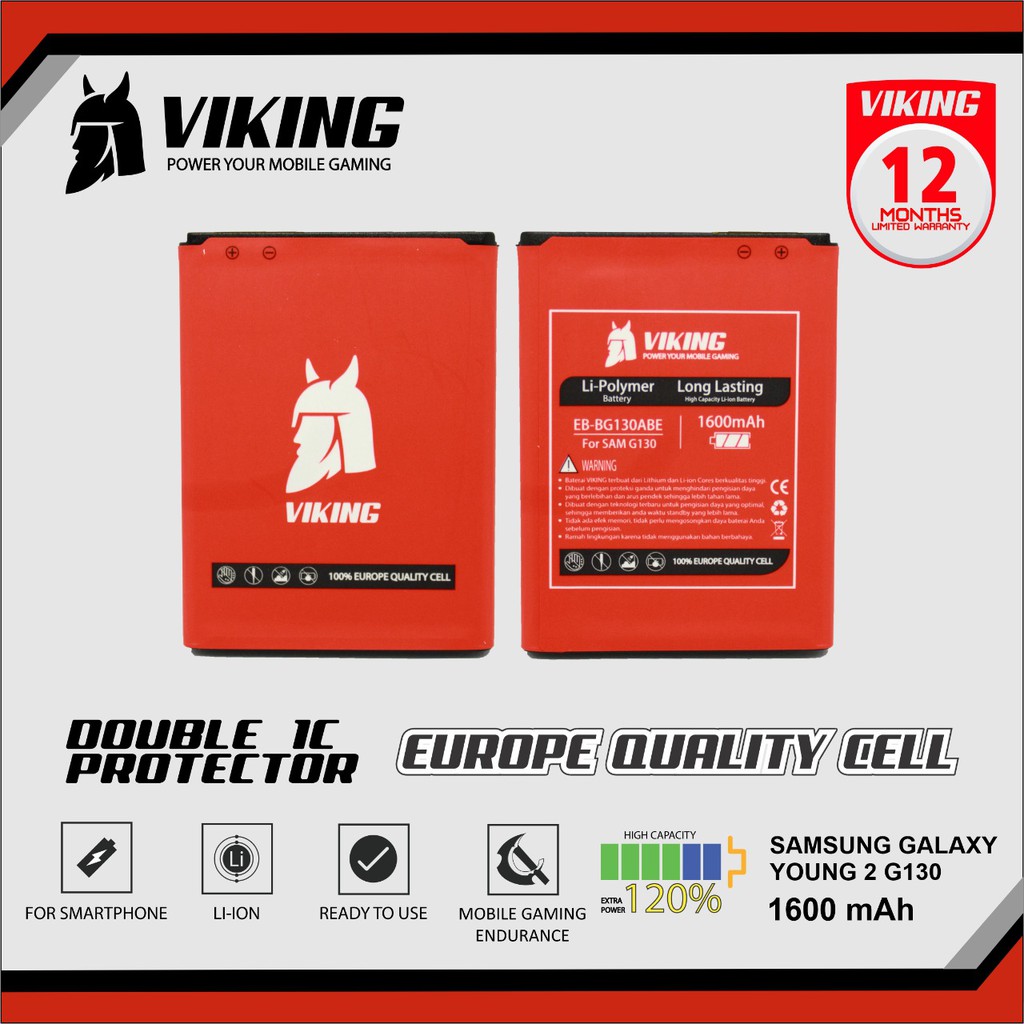 Baterai Viking 1600mAh Samsung Galaxy G130 young 2 Baterai batre DOUBLE POWER