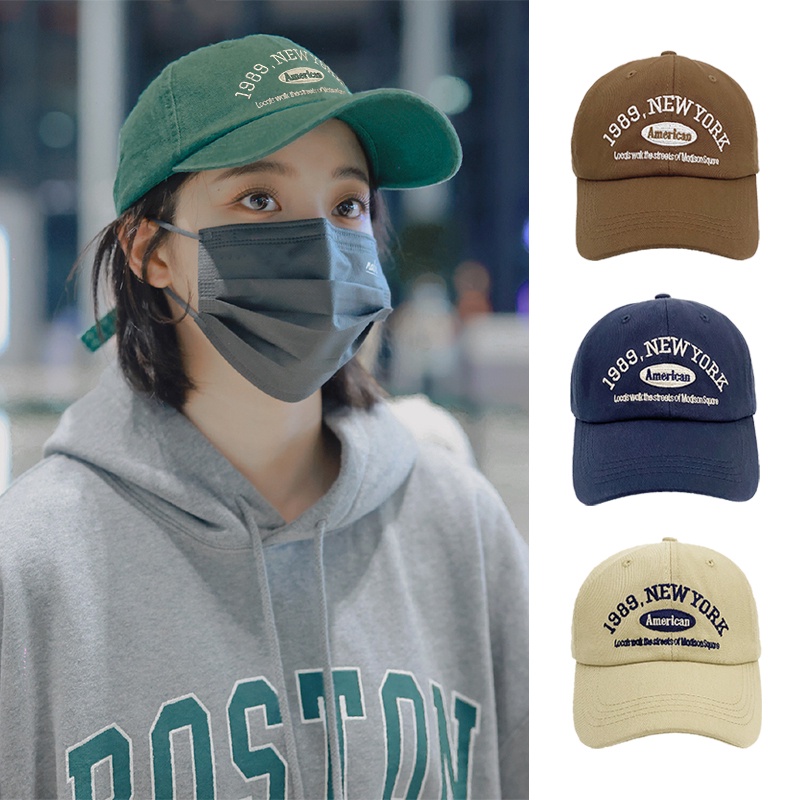 Topi Baseball Motif Bordir Tulisan Gaya Retro Korea