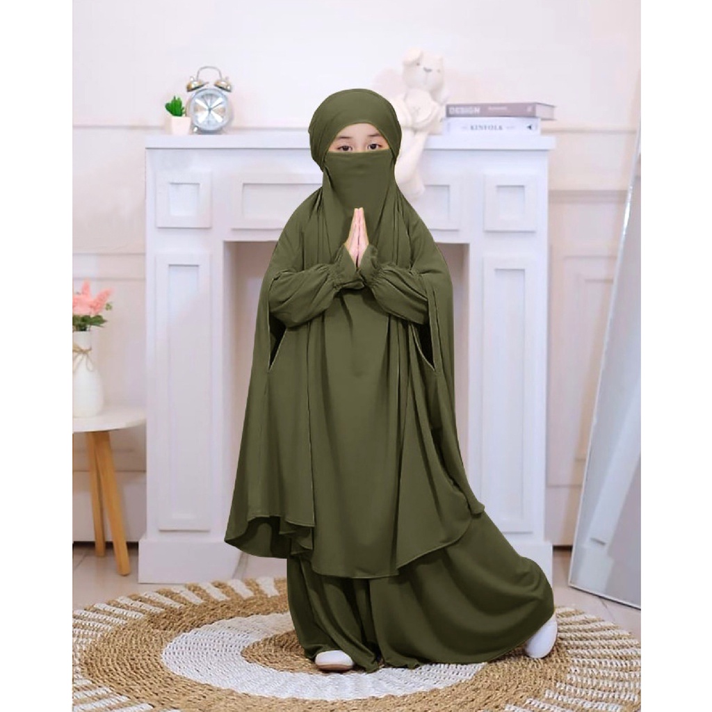 FenishaStore French Khimar Kids Satimah Set / Baju Muslimah Anak / Gamis Anak Sholehah dengan Cadar