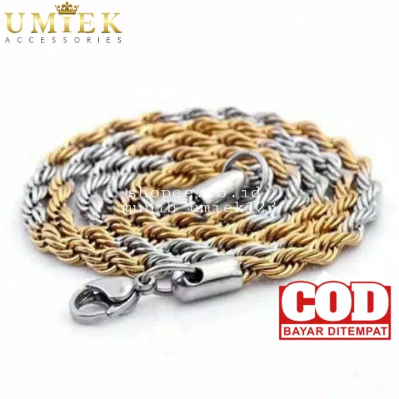 Kalung Pria Wanita Titanium tambang emas gold silver perak cowok cewek Cowo keren anti karat ori