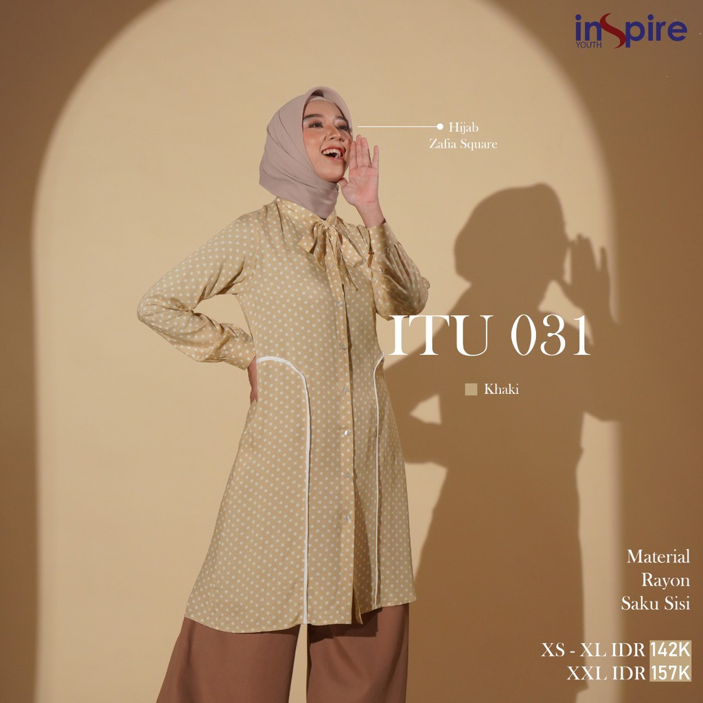 Inspire Tunik ITU 31 Bahan Rayon Baju Atasan Tunik Motif Polkadot Tunik Wanita Muslimah