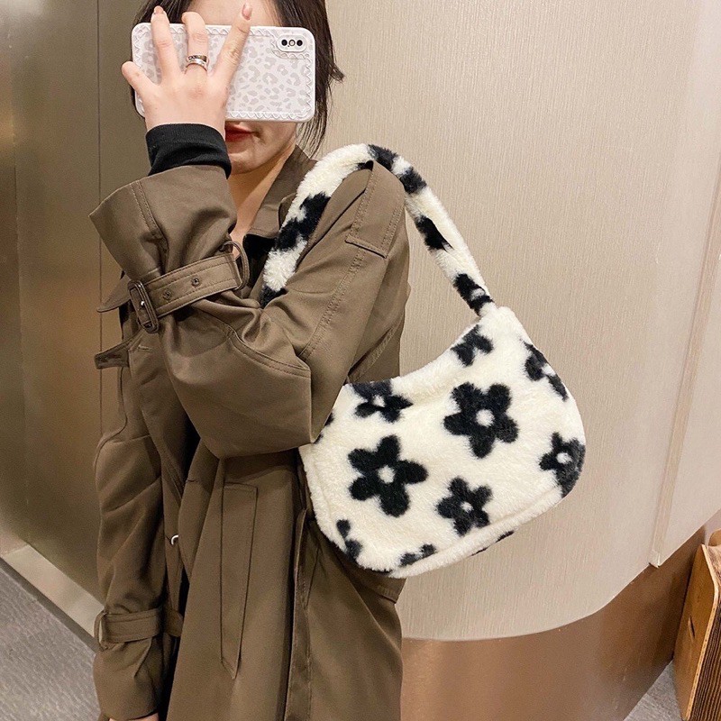 fluffy flower shoulder bag