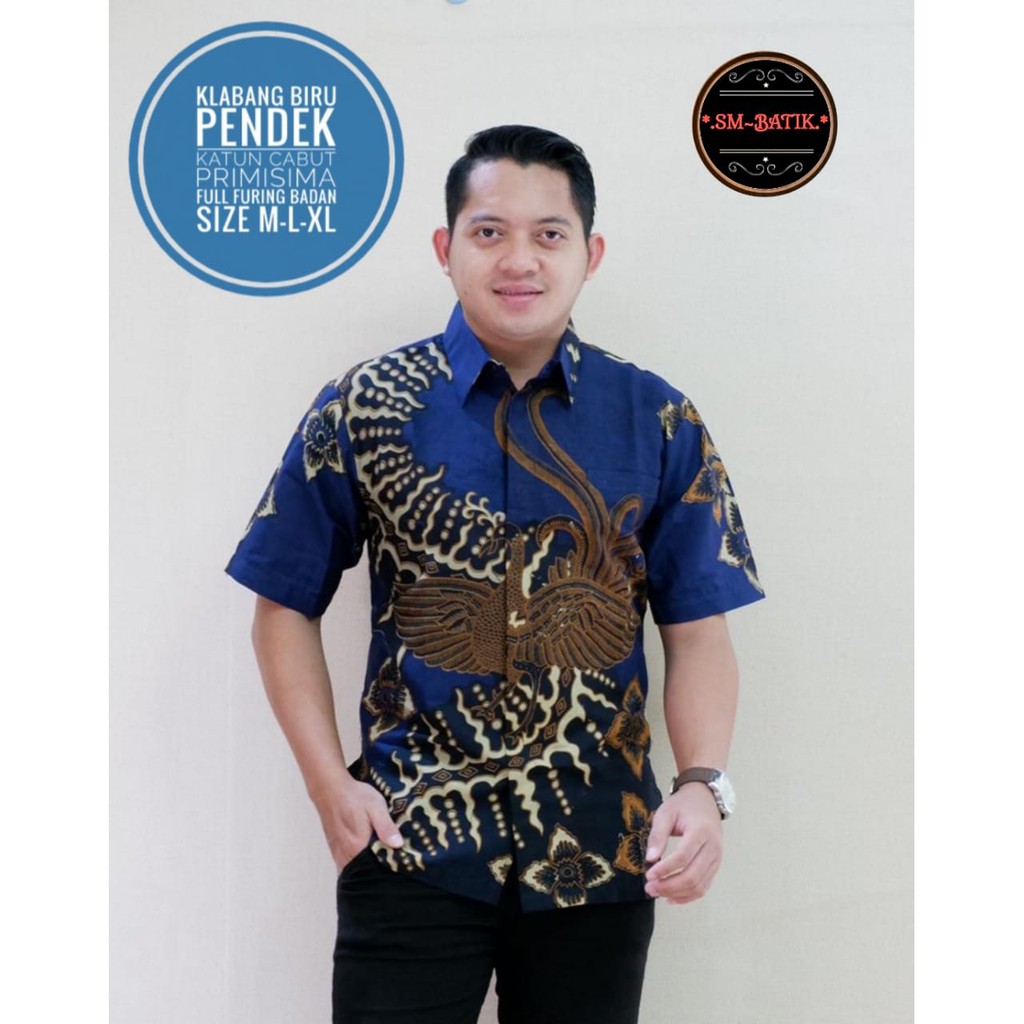 Kemeja Baju Batik Pria Lengan Panjang PREMIUM Modern LAPIS FURING KLABANG BIRU SM BATIK