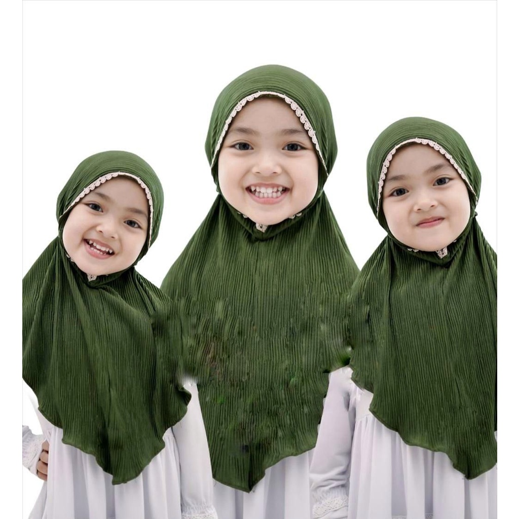 hijab anak bergo tali plisket renda prada 3-7 th