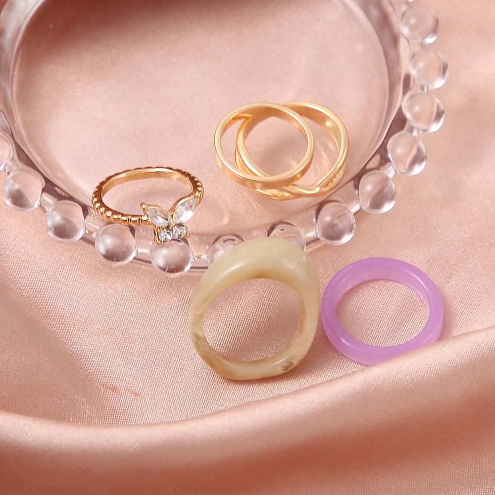 5pcs / Set Cincin Resin Desain Kupu-Kupu Emas Gaya Vintage Untuk Wanita