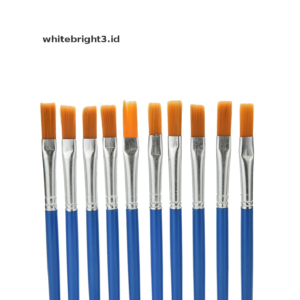 (whitebright3.id) 10pcs / Set Kuas Lukis Cat Air Bahan Nilon Warna Biru Untuk Anak