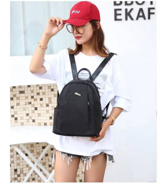 Tas ransel fashion wanita 0351-4 / backpack cewek / tas punggung / ransel kanvas hitam