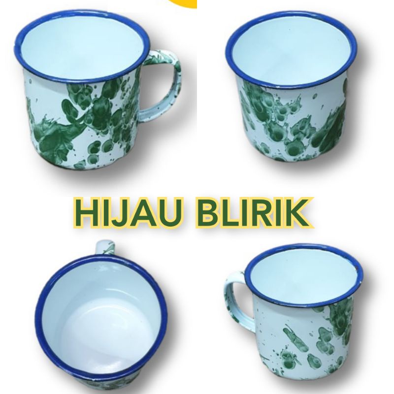 CANGKIR MUG ENAMEL POLOS BLIRIK BURIK / CANGKIR SENG CANGKIR KALENG ANTIK KUNO JADUL