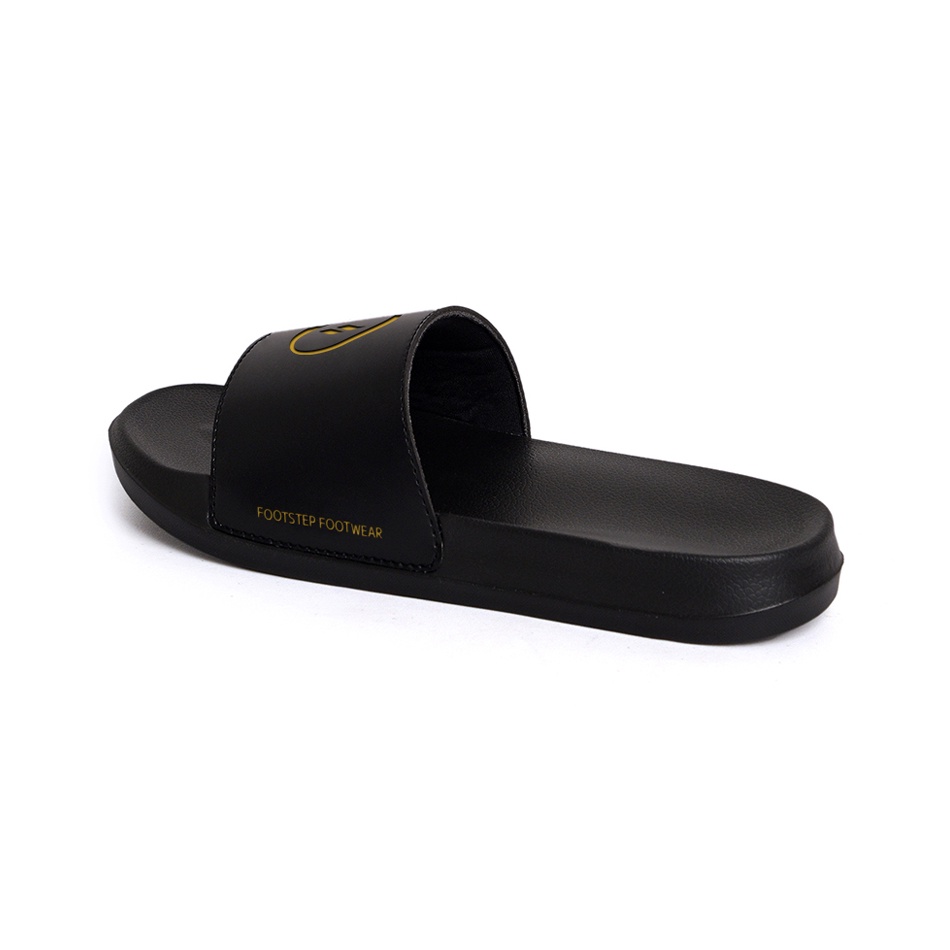 CURVA GOLD ORIGINAL x FOOTSTEP Sandal Casual Hitam Pria Sendal Slide Jalan Santai Harian Slippers Hangout Main Lebaran Slop Selop Karet Anti Slip Premium Slip On Remaja Dewasa Flip Flop Kerja Formal Sport Fashion Footwear Keren Terbaru Kekinian Branded