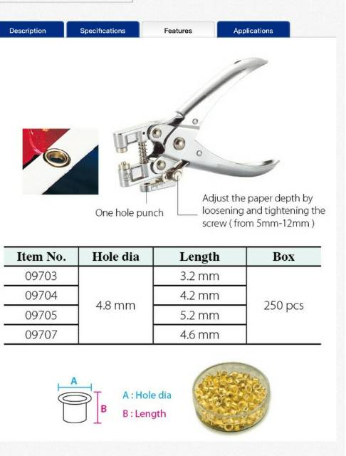 Pembolong Kertas 1 Lubang/eyelet Punch/ Alat Pembolong MIKA/KARTON Kw Trio 9718