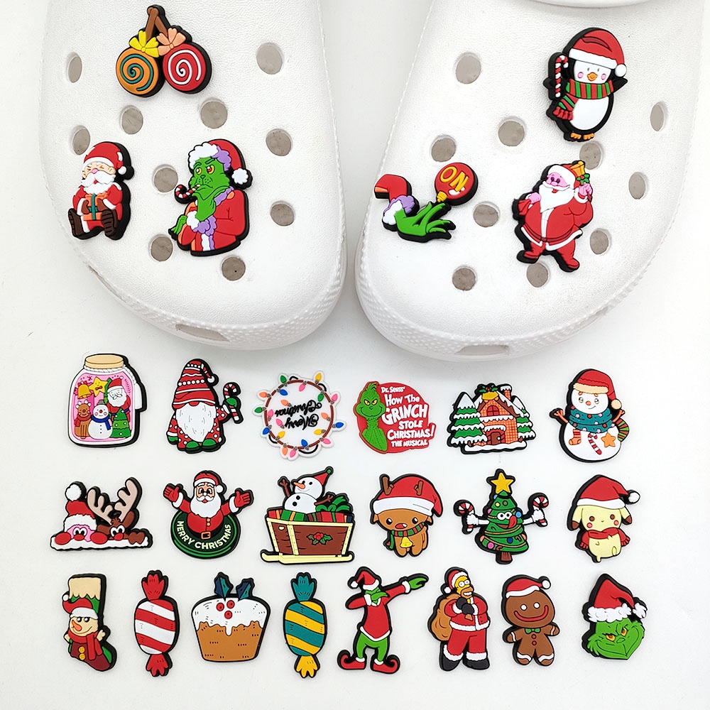 Charms Kancing Sepatu Desain Kartun Natal Bahan PVC Untuk Dekorasi