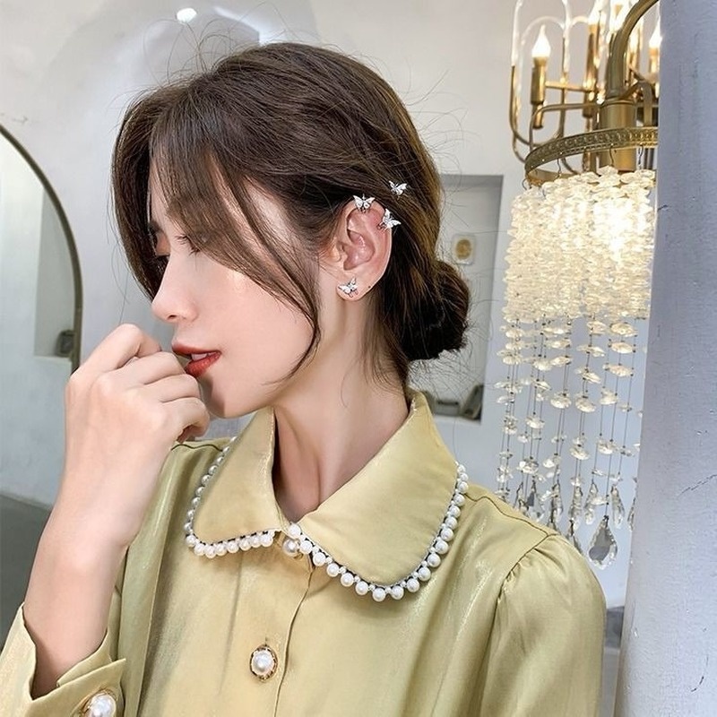 Korean version of super fairy temperament simple diamond butterfly earrings ins girl heart wild ear bone clip earrings