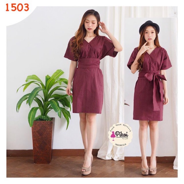 Dress katun premium / dress kimono cantik / wrap dress lucu / dress kantor murah / dress pesta 1503