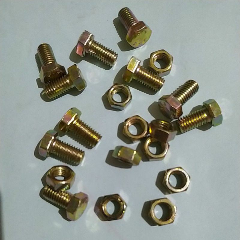 10 pc Baut mur M8 x 15 kuning/ baut siku lubang. hrg per 10 set. pakai kunci 12