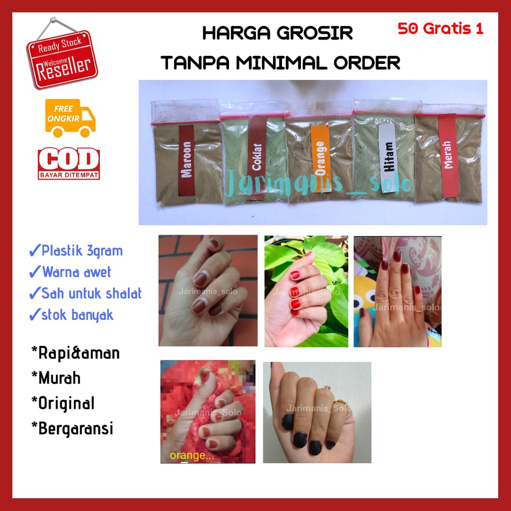 [PLASTIK] 3 GRAM KUTEK KUTEKS HENNA HENA INAI PEWARNA KUKU ARAB HALAL MERAH COKLAT HITAM MAROON OREN