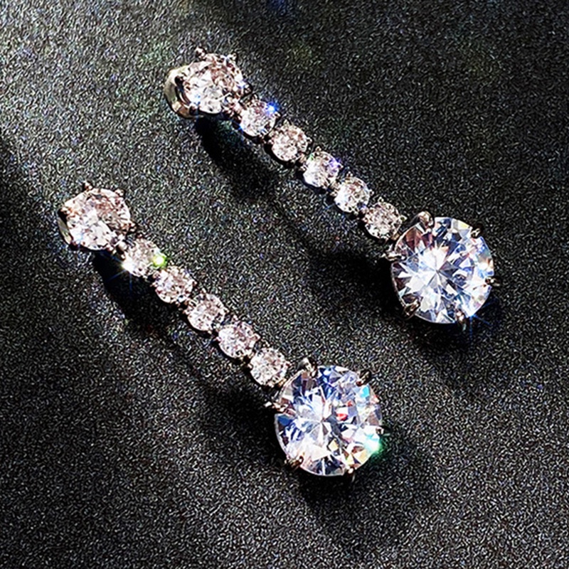 Fancyqube Anting Juntai Cubic Zirconia Aaa Warna Silver Untuk Wanita