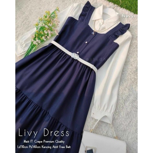 LIVY DRESS / Gamis remaja dewasa kekinian korean style / BUSUI FRIENDL-navy blue