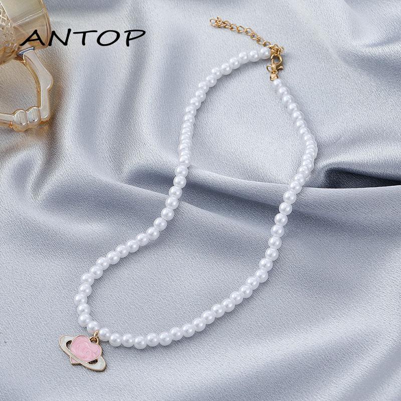 Kalung Rantai Dengan Liontin Bentuk Planet Warna Pink Untuk Wanita