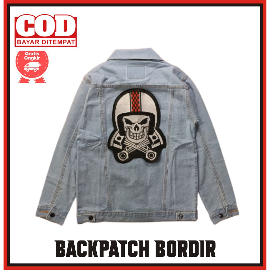 Patch Bordir Besar Emblem Bordir Jaket Punggung Tengkorak Helm Skull Helmet