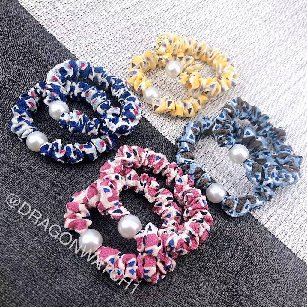 [Fashion Wanita] Ikat rambut mutiara elastis motif geometris cincin rambut kualitas import  T009