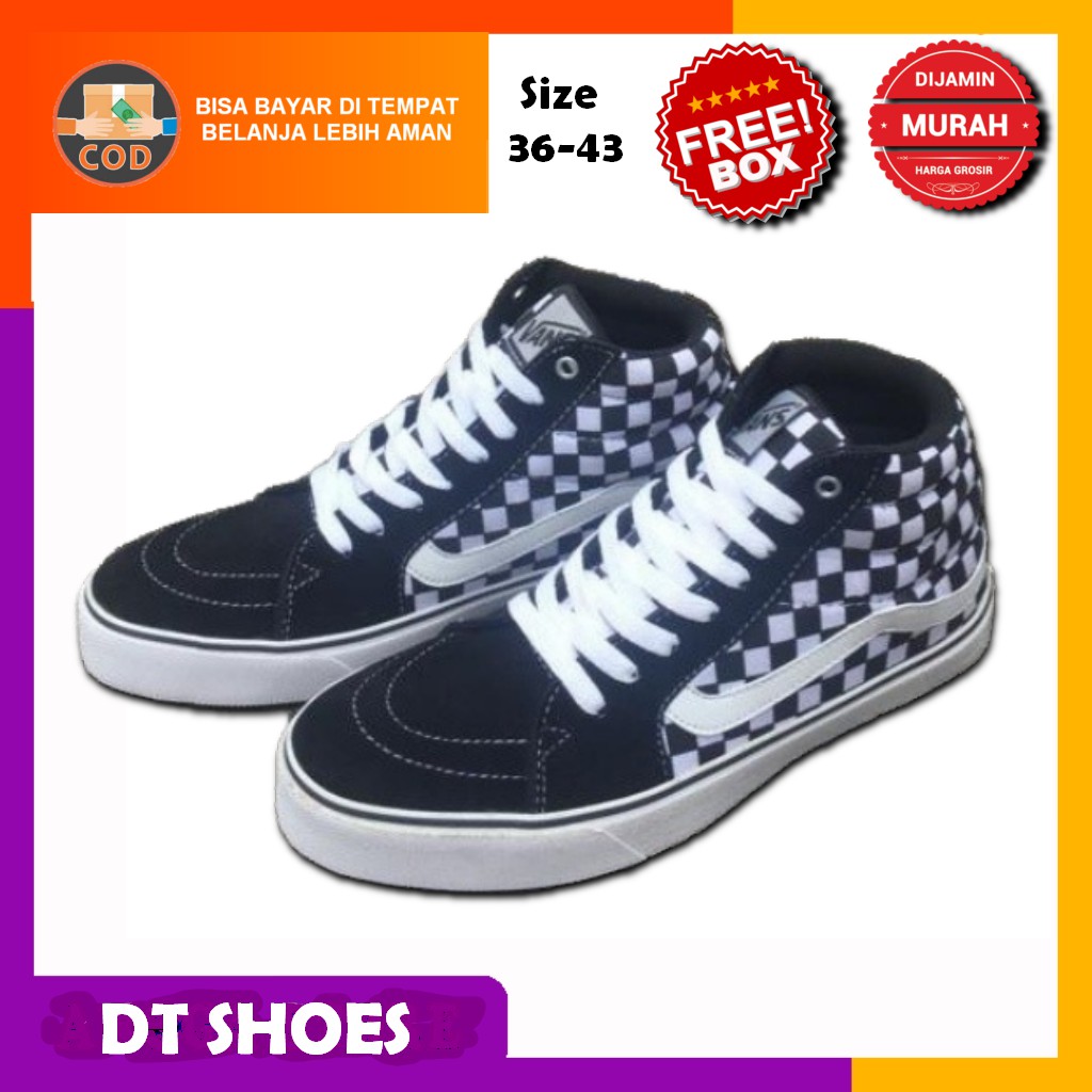 SEPATU PRIA VANS SK8 HI CHECKERBOARD SNEAKERS HITAM PUTIH VANS CATUR TINGGI