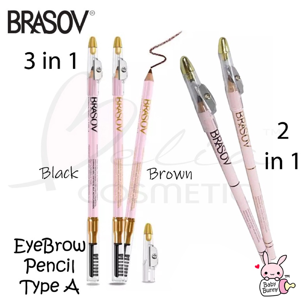 ❤ BELIA ❤ BRASOV Eyebrow Pencil 3 in 1 Pensil Alis + Sharperner + Brush | 2 in 1 +Rautan saja BPOM