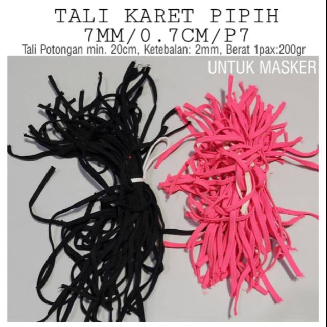 Tali Masker Karet Elastis Pipih Gepeng 7mm 0.7cm Murah