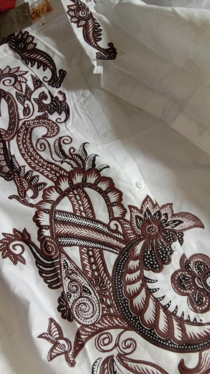 Kemeja Putih Motif Batik Baju Formal Kemeja Pria Lengan Pendek Kemeja Bali.