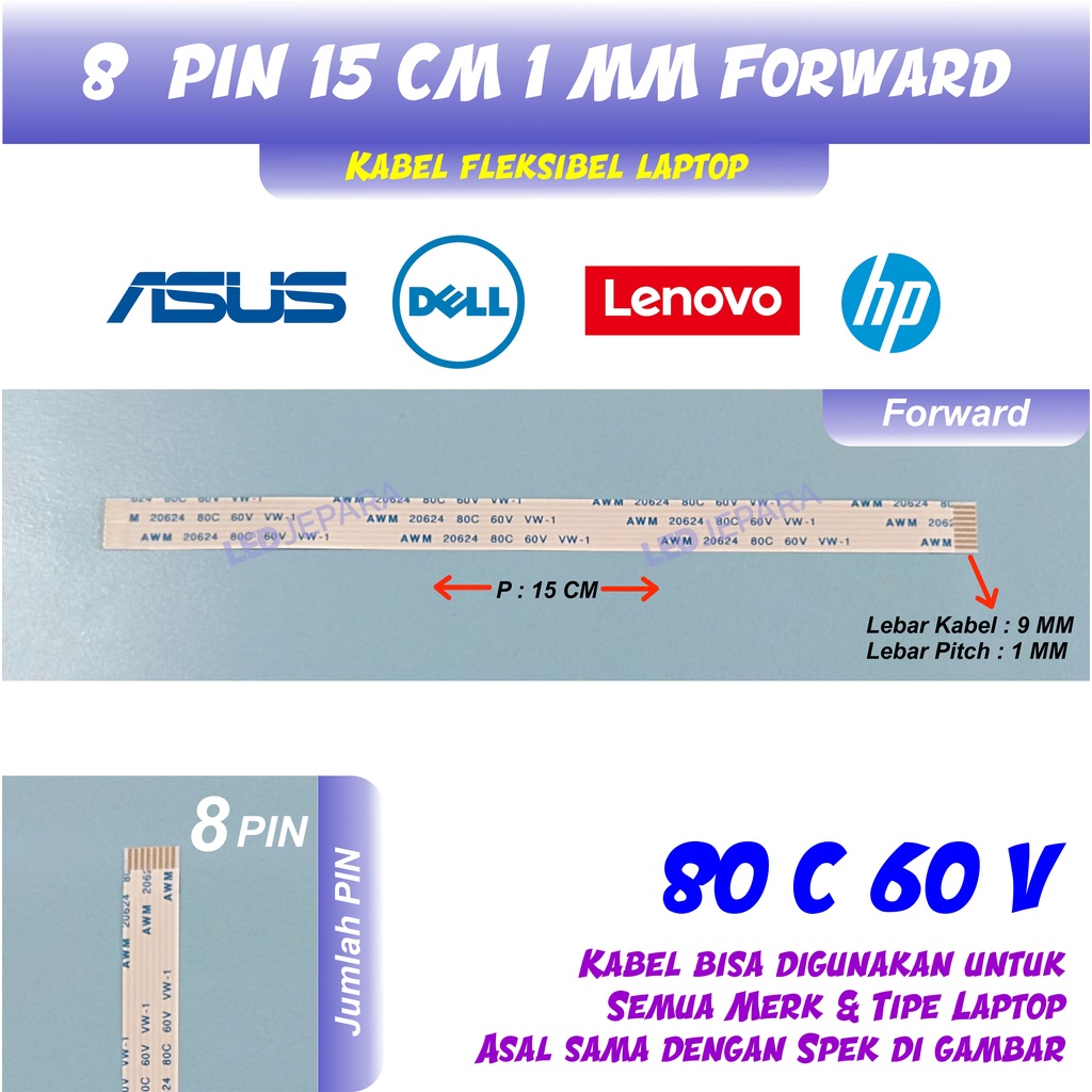 Kabel Fleksibel 8 Pin 15 CM 1MM Forward 80C 60V