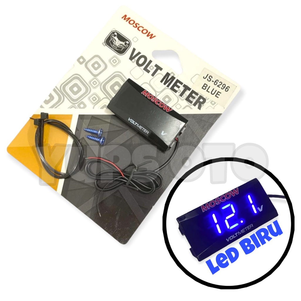 VOLTMETER AKI MODEL RIZOMA LED BIRU MERK MOSCOW UNIVERSAL SEMUA MOTOR DAN MOBIL WATERPROOF