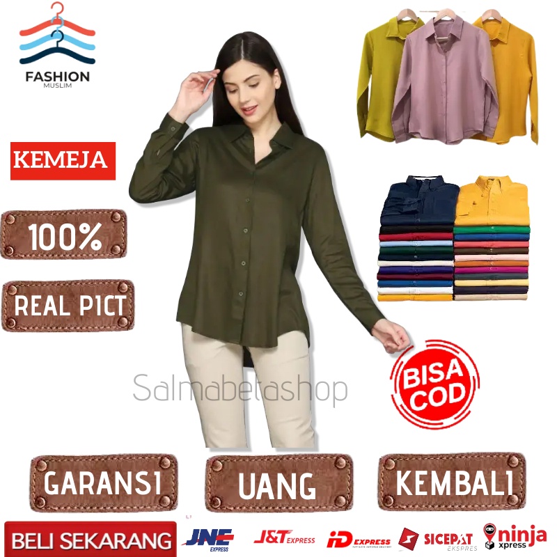 baju kemeja wanita kerja kantoran lengan panjang casual import kekinian 2021 hem wanita polos